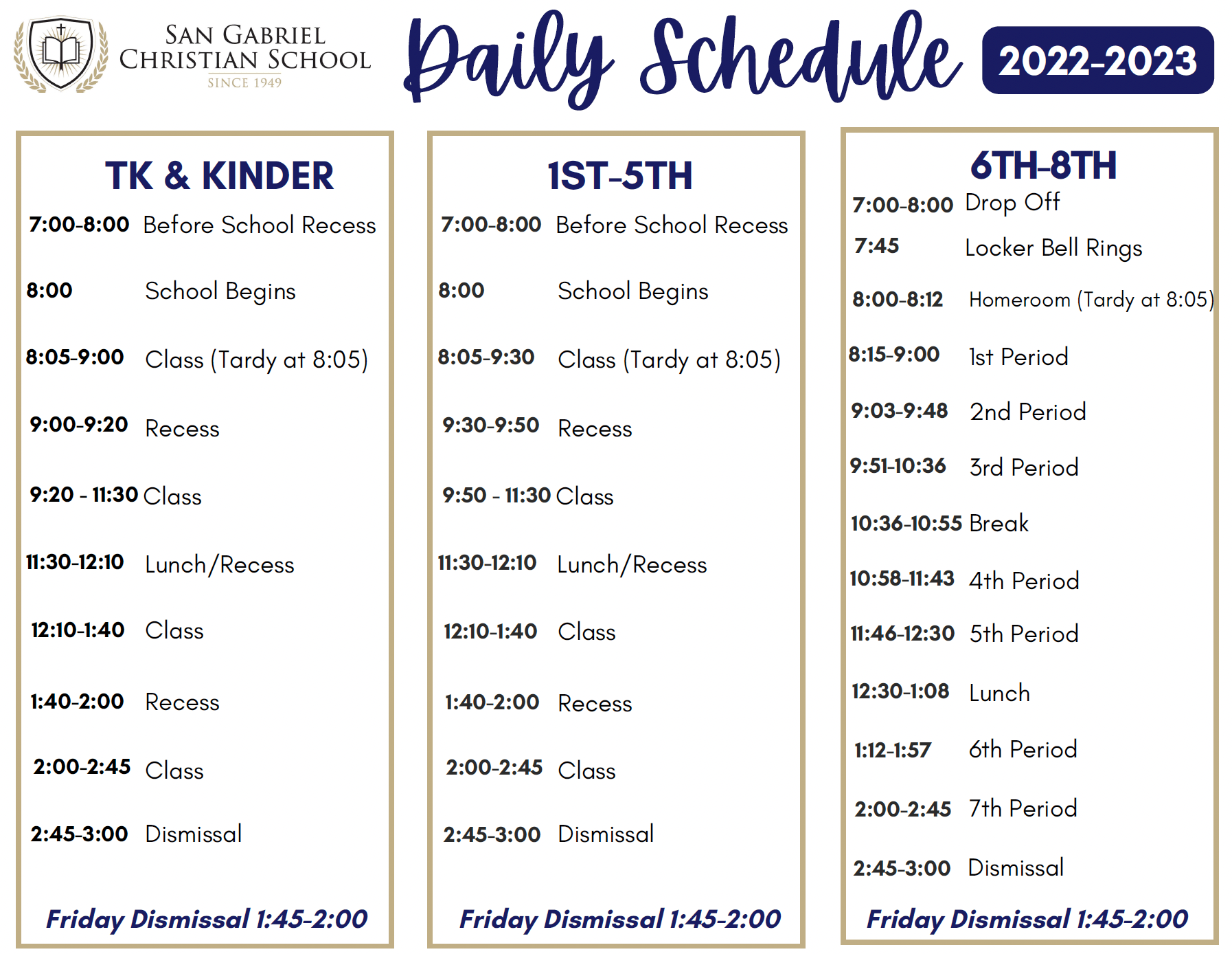 Daily Schedules San Gabriel Christian